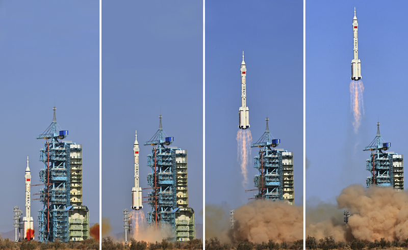 2023年10月26日，神舟十七號載人飛船發(fā)射升空過程（拼版照片）